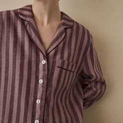 Port & Woodrose Striped Linen Tencel Women's PJ Shirt -Piglet in Bed Store PortandWoodroseStripeLinenTencilWomen sPyjamaTrouserSet 3276