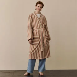 Sand Shell Pembroke Stripe Cotton Robe -Piglet in Bed Store SandShellPembrokeStripeDressingGown 8699 1200x1200 WEB