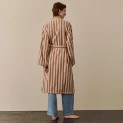Sand Shell Pembroke Stripe Cotton Robe -Piglet in Bed Store SandShellPembrokeStripeDressingGown 8763 1200x1200 WEB