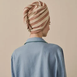Sand Shell Pembroke Stripe Cotton Hair Wrap -Piglet in Bed Store SandShellPembrokeStripeHairTowel 9734 1200x1200 WEB