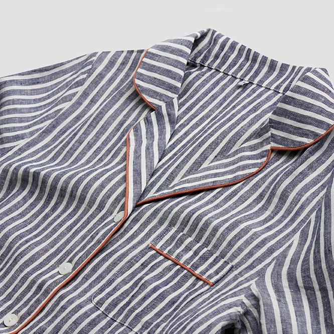Men's Midnight Stripe Linen Pyjama Shirt (Top Only) 4 Men's Midnight Stripe Linen Pyjama Shirt (Top Only) - Image 2