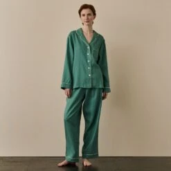Tranquil Green Linen Tencel Women's Pyjama Trouser Set -Piglet in Bed Store TranquilGreenLinenTencilWomen sPyjamaTrouserSet 384
