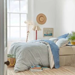 Warm Blue Seersucker Stripe Cotton Bundle 18 Warm Blue Seersucker Stripe Cotton Bundle -Piglet in Bed Store Warm Blue seersucker replacement asset 2