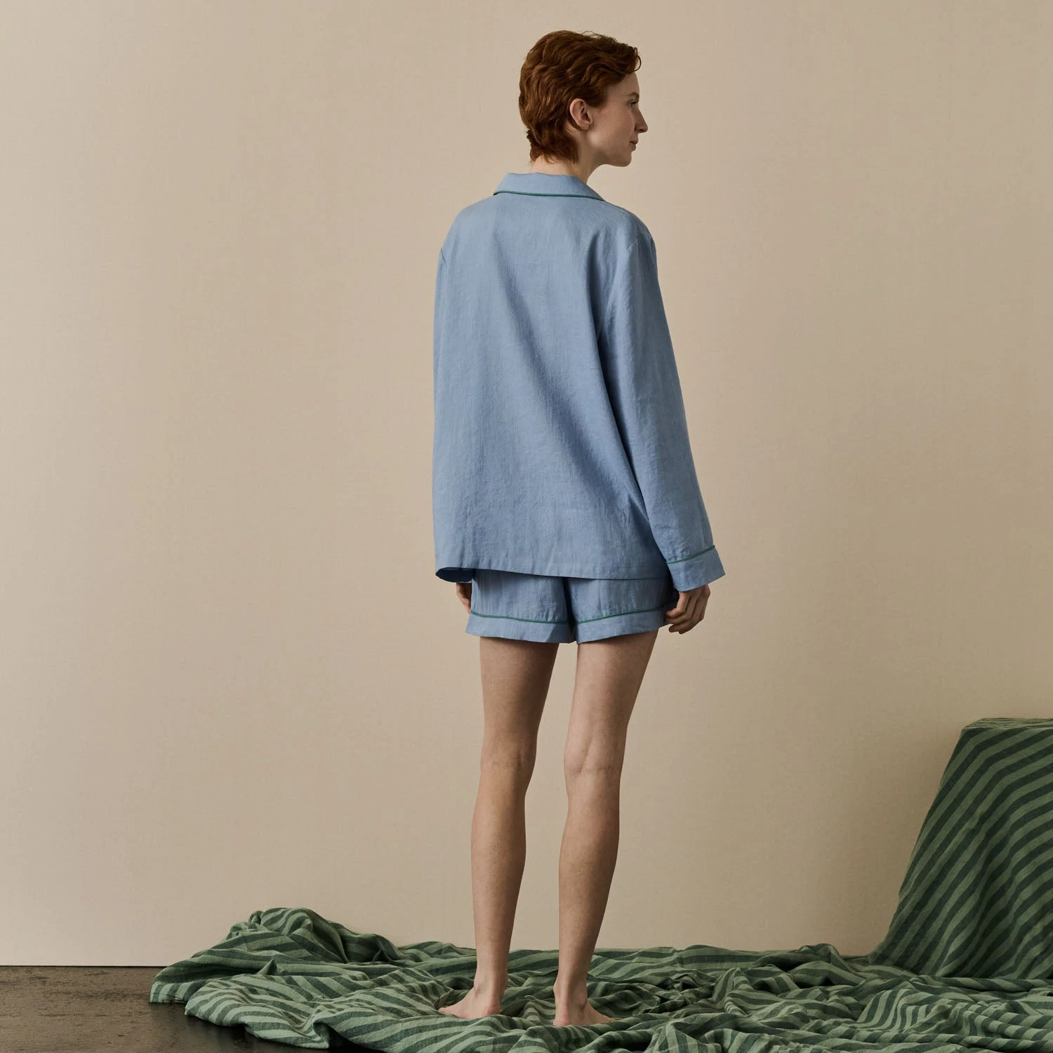 Wave Blue Linen Tencel Women's Pyjama Shorts Set 5 Wave Blue Linen Tencel Women's Pyjama Shorts Set - Image 3