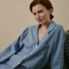 Wave Blue Linen Tencel Women's Pyjama Shirt -Piglet in Bed Store WaveBlueLinenTencilWomen sPyjamaShortsSet 1463