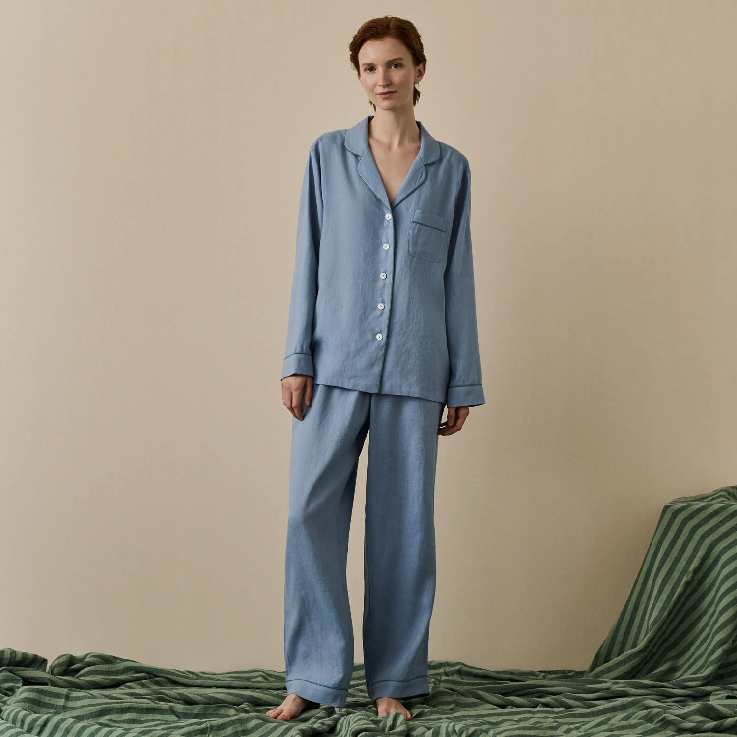 Wave Blue Linen Tencel Women's Pyjama Trouser Set 4 Wave Blue Linen Tencel Women's Pyjama Trouser Set - Image 2